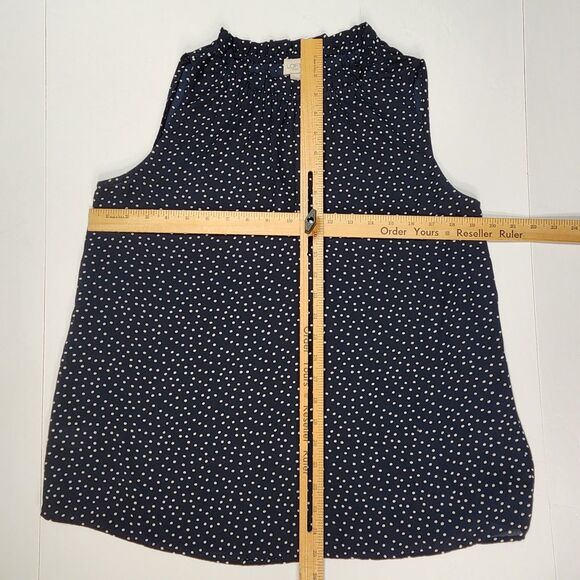 LOFT Blouse Womens Small Navy Blue White Polka Dotted Career Office Ruffle Neck - Picture 5 of 7